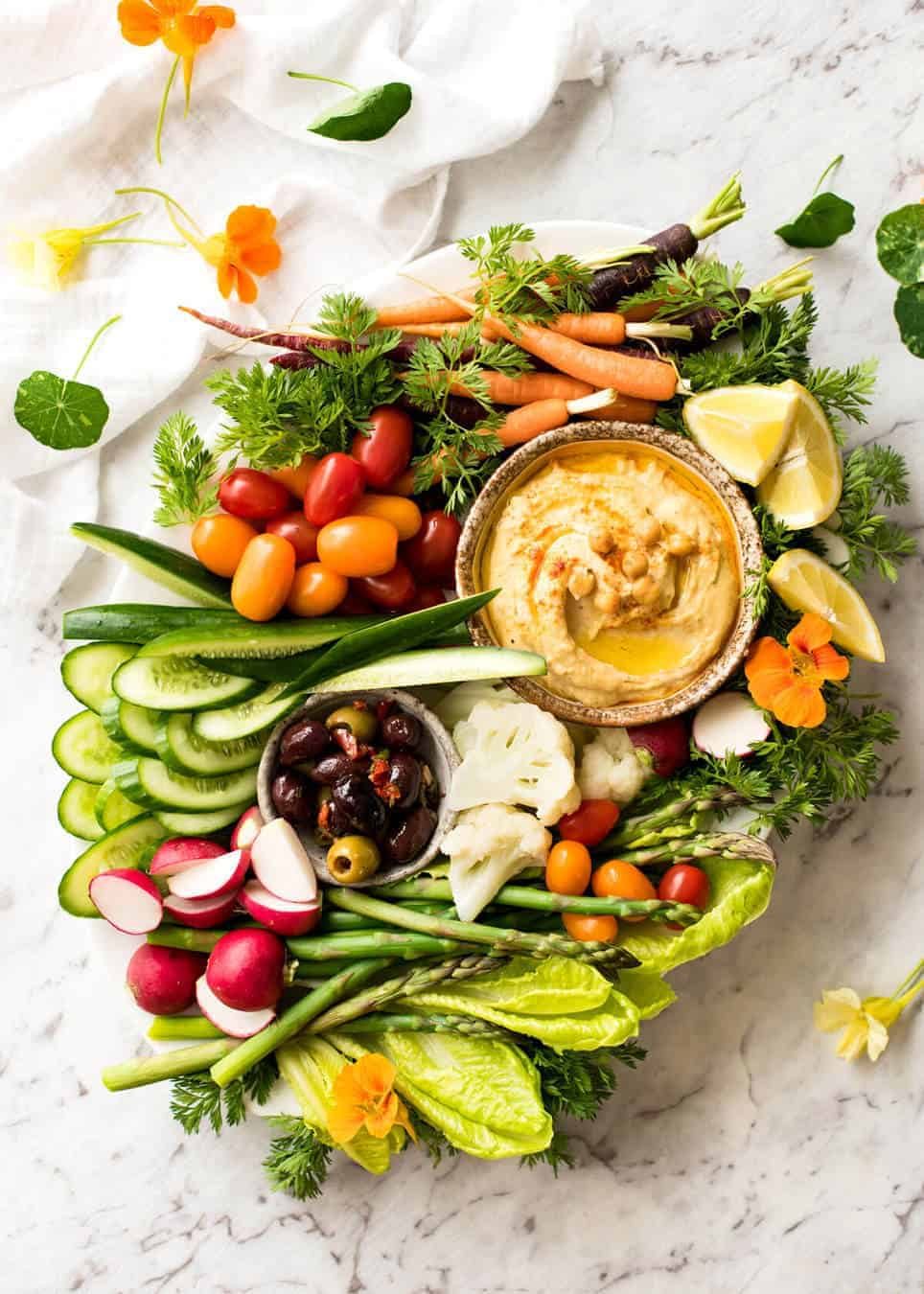 Crudit&eacute;s Vegetables Platter with Hummus recipetineats.com
