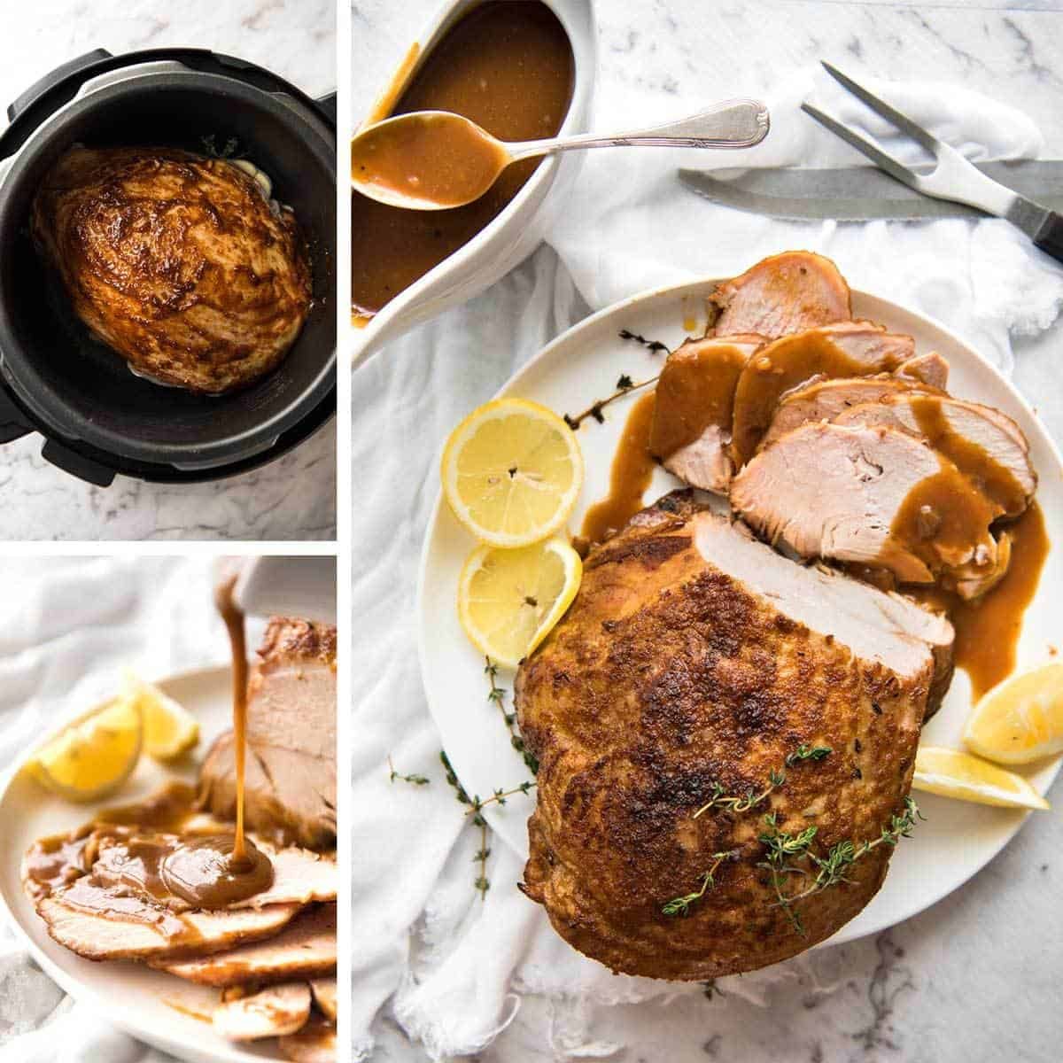 Slow Cooker Turkey Breast - the safest and best way to make MOIST turkey breast without brining is with your crockpot! dev.recipetineats.com