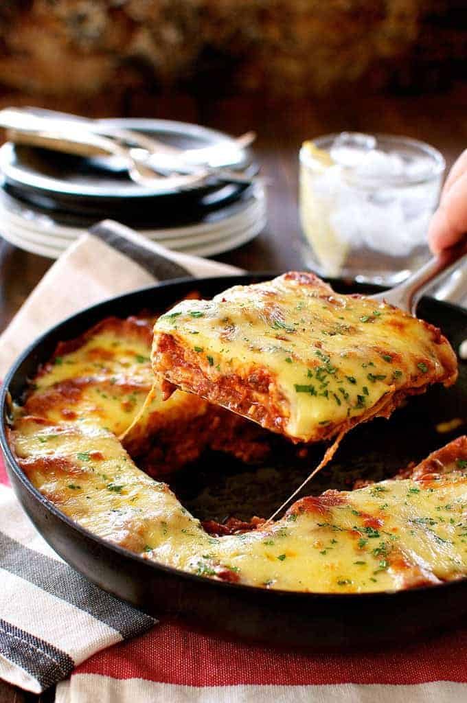 A slice of One Pot Lasagna