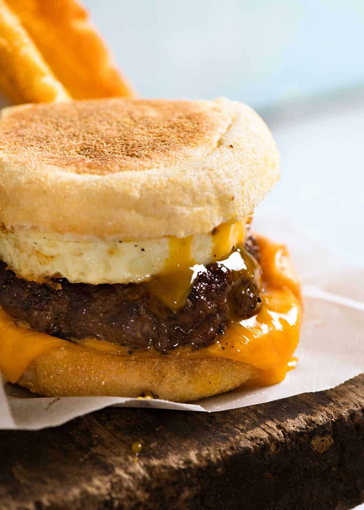 Close up of Sausage and Egg McMuffin