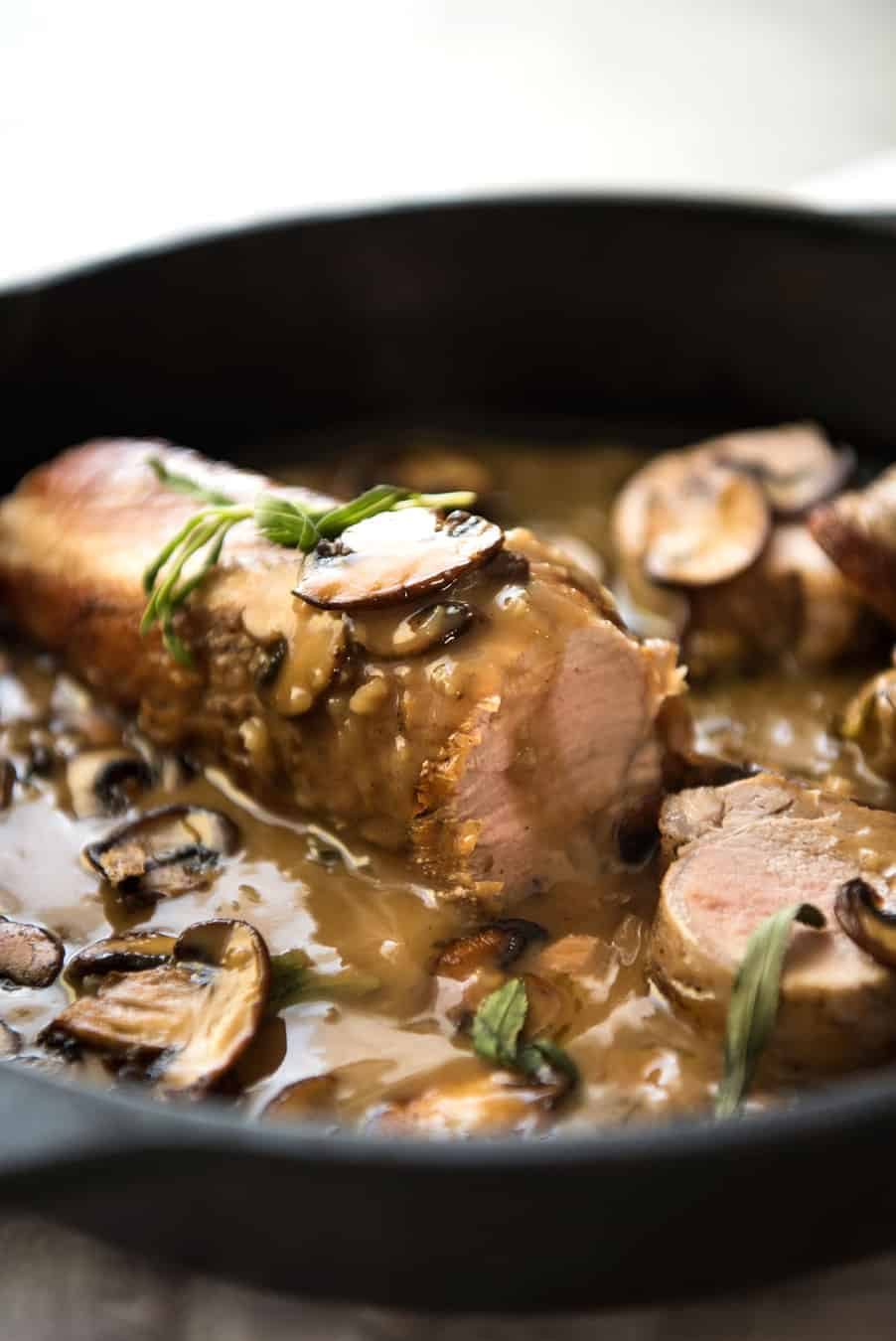 Pork Tenderloin served with a Creamy Marsala Mushroom Sauce - so easy to make, yet impressive enough for company! dev.recipetineats.com