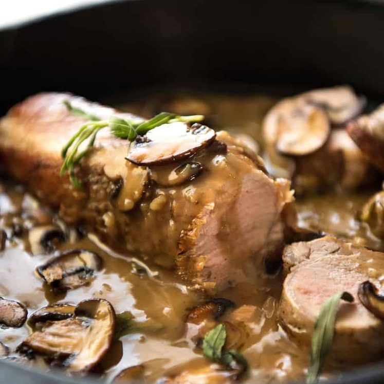 Pork Tenderloin served with a Creamy Marsala Mushroom Sauce - so easy to make, yet impressive enough for company! dev.recipetineats.com