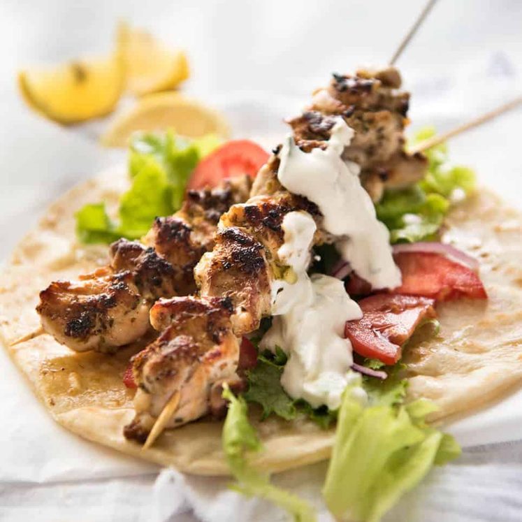 Chicken Souvlaki - Made with chicken marinated in lemon, garlic and oregano, it's so easy to make this Greek favourite at home! dev.recipetineats.com