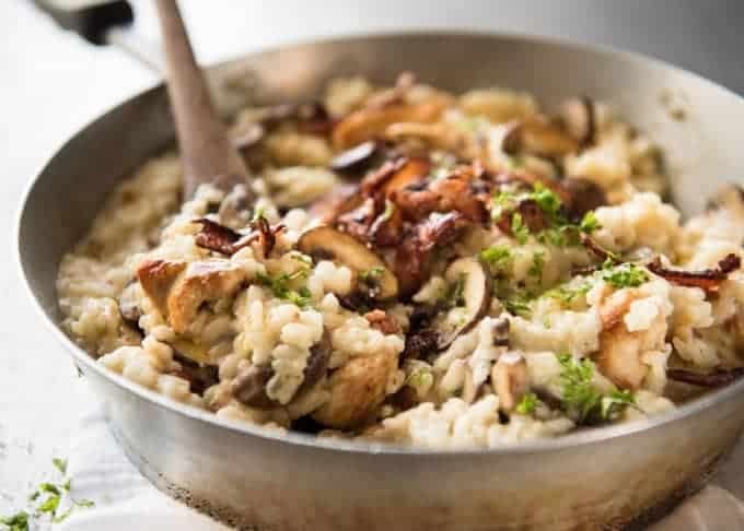 Chicken and Mushroom Risotto - Creamy risotto with golden brown saut&eacute;ed mushrooms and chicken. Easy, perfectly seasoned and beautifully creamy! recipetineats.com