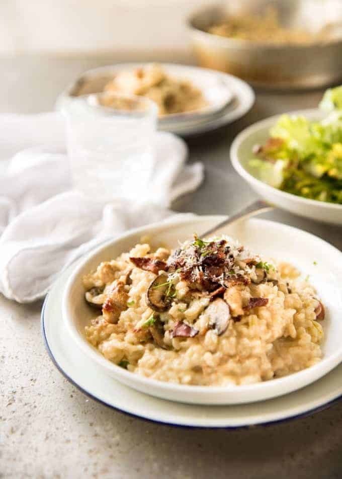 Chicken and Mushroom Risotto - Creamy risotto with golden brown saut&eacute;ed mushrooms and chicken. Easy, perfectly seasoned and beautifully creamy! recipetineats.com