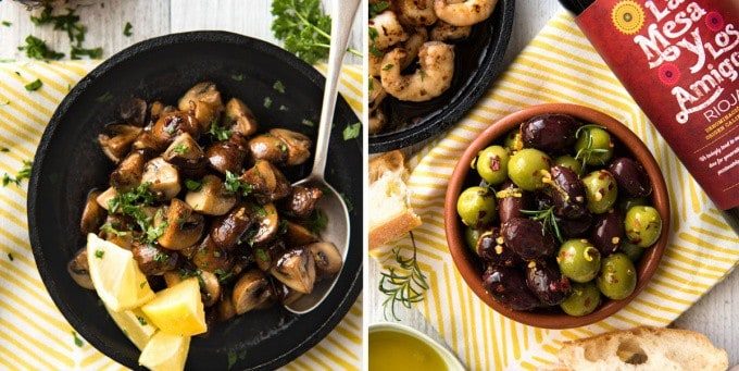 5 Easy Spanish Tapas recipes - Garlic Mushrooms and Marinated Olives dev.recipetineats.com