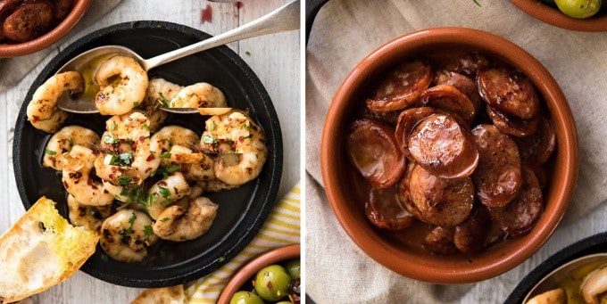 5 Easy Spanish Tapas recipes - Garlic Prawns and Chorizo dev.recipetineats.com
