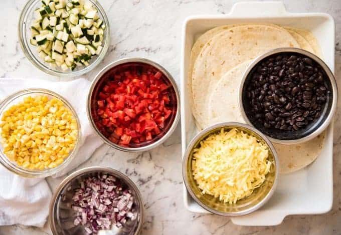 Vegetarian Mexican Caserole (Lasagna) - Fresh, healthy and loaded with Mexican flavours, just 342 calories per serving! dev.recipetineats.com