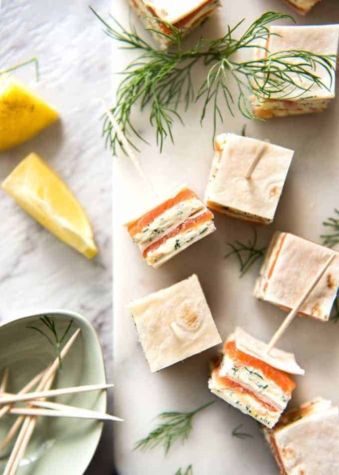 Smoked Salmon Appetizer fantastic for gatherings - no fiddly assembly, served at room temperature, looks elegant and tastes SO GOOD! dev.recipetineats.com