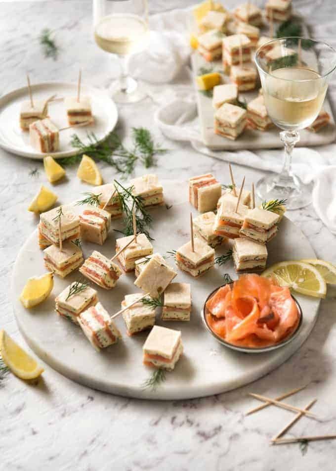 Smoked Salmon Appetizer fantastic for gatherings - no fiddly assembly, served at room temperature, looks elegant and tastes SO GOOD! dev.recipetineats.com