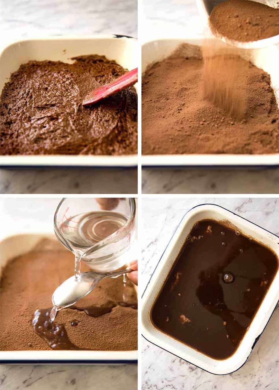 Chocolate Self Saucing Pudding - 1 batter transforms into a moist chocolate cake with a beautiful silky chocolate sauce! 10 minutes active effort. dev.recipetineats.com