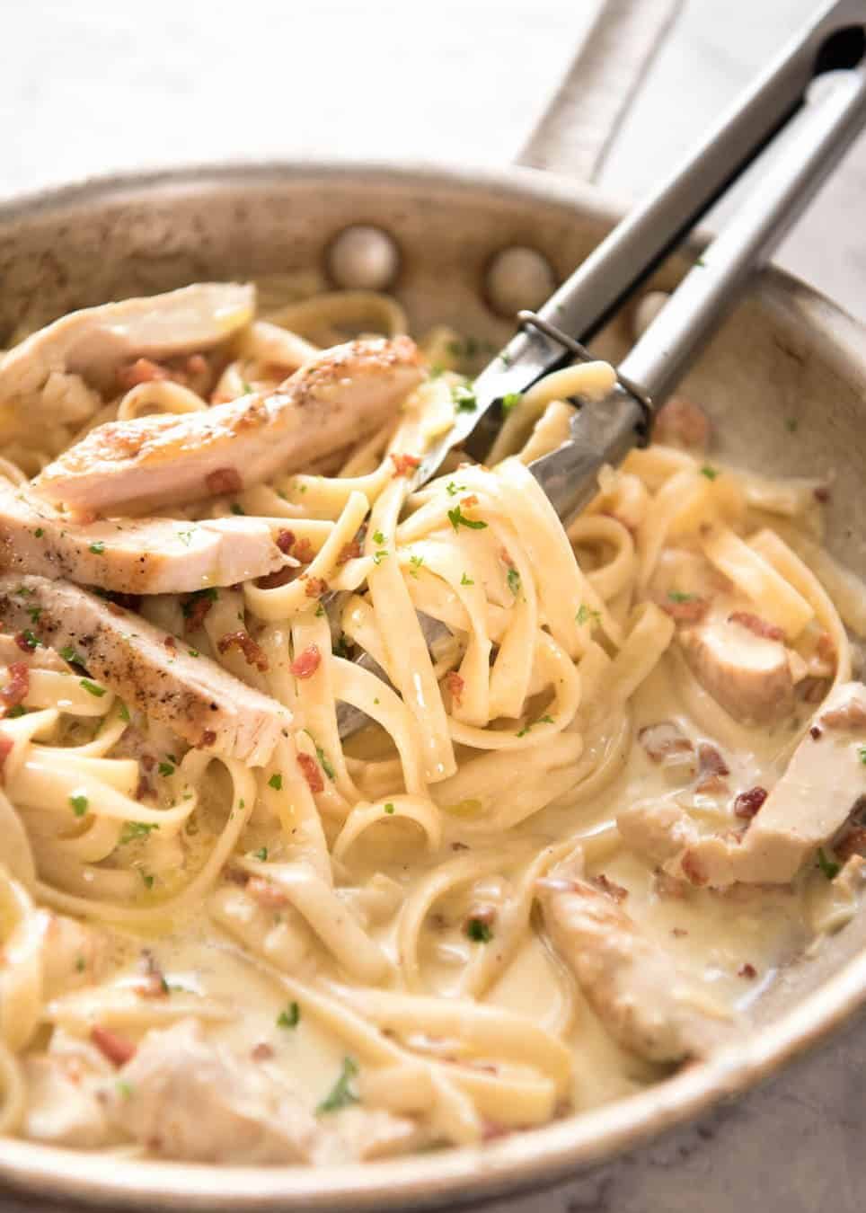 Creamy Chicken and Bacon Pasta - for all those days when nothing but a creamy pasta will do. dev.recipetineats.com