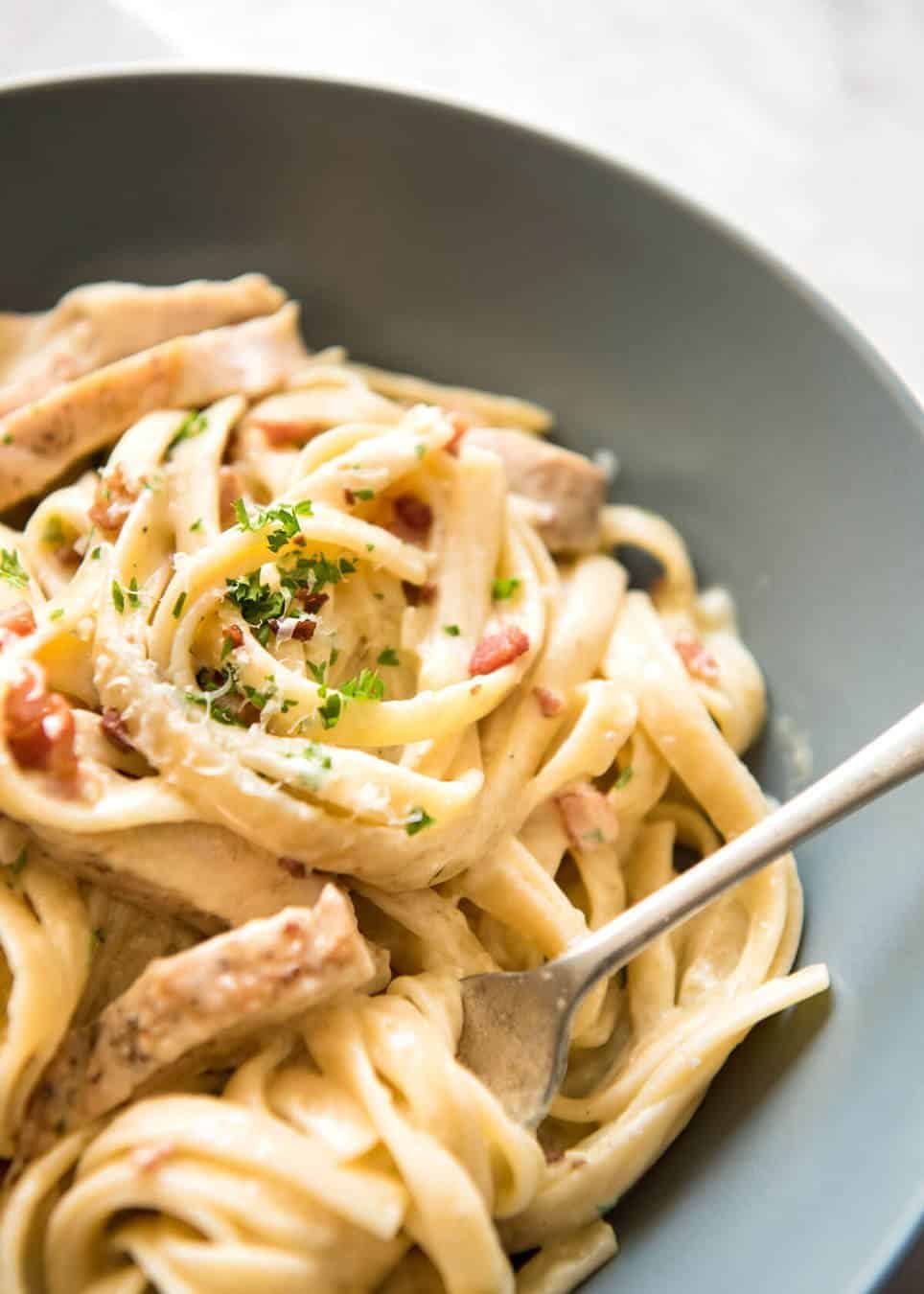 Creamy Chicken and Bacon Pasta - for all those days when nothing but a creamy pasta will do. dev.recipetineats.com
