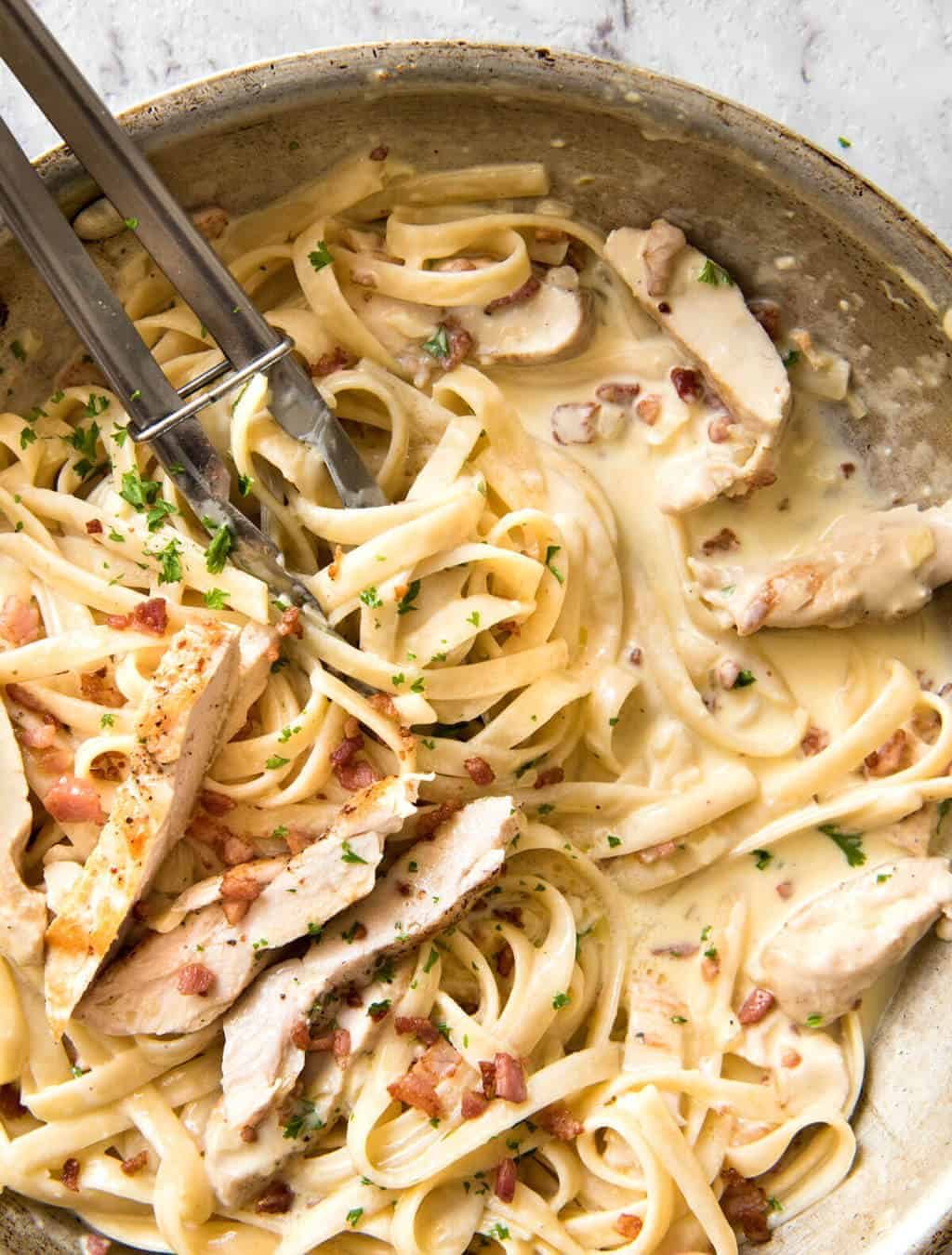 Creamy Chicken and Bacon Pasta - for all those days when nothing but a creamy pasta will do. dev.recipetineats.com