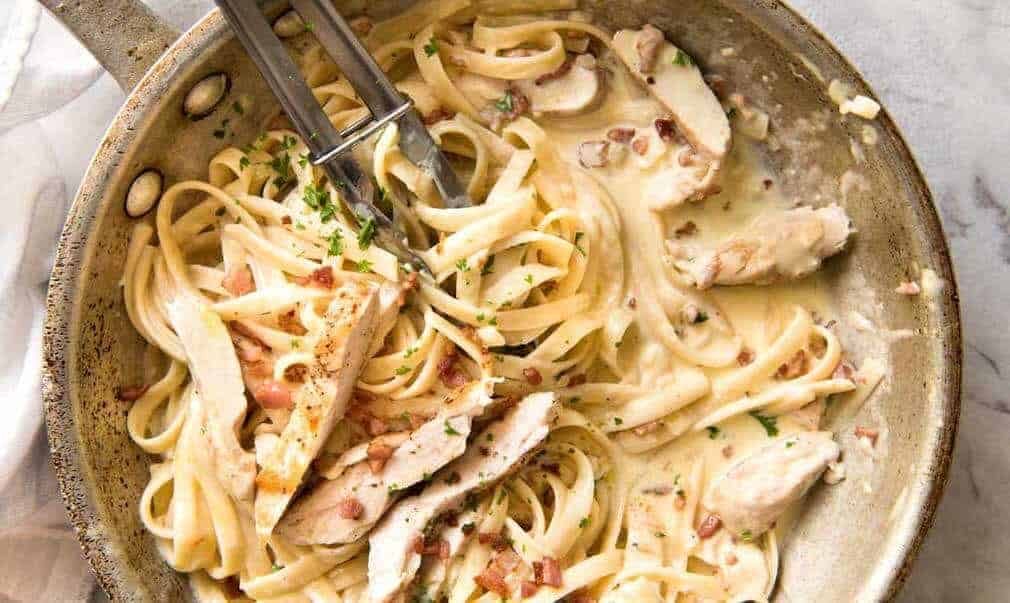 Creamy Chicken and Bacon Pasta - for all those days when nothing but a creamy pasta will do. dev.recipetineats.com