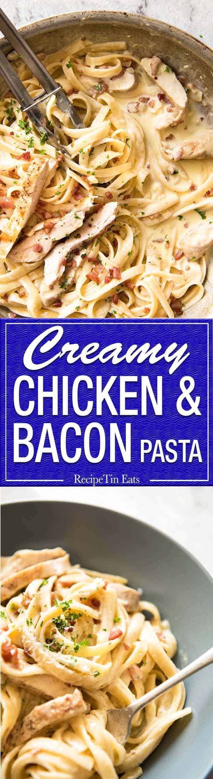 Creamy Chicken and Bacon Pasta - for all those days when nothing but a creamy pasta will do. dev.recipetineats.com