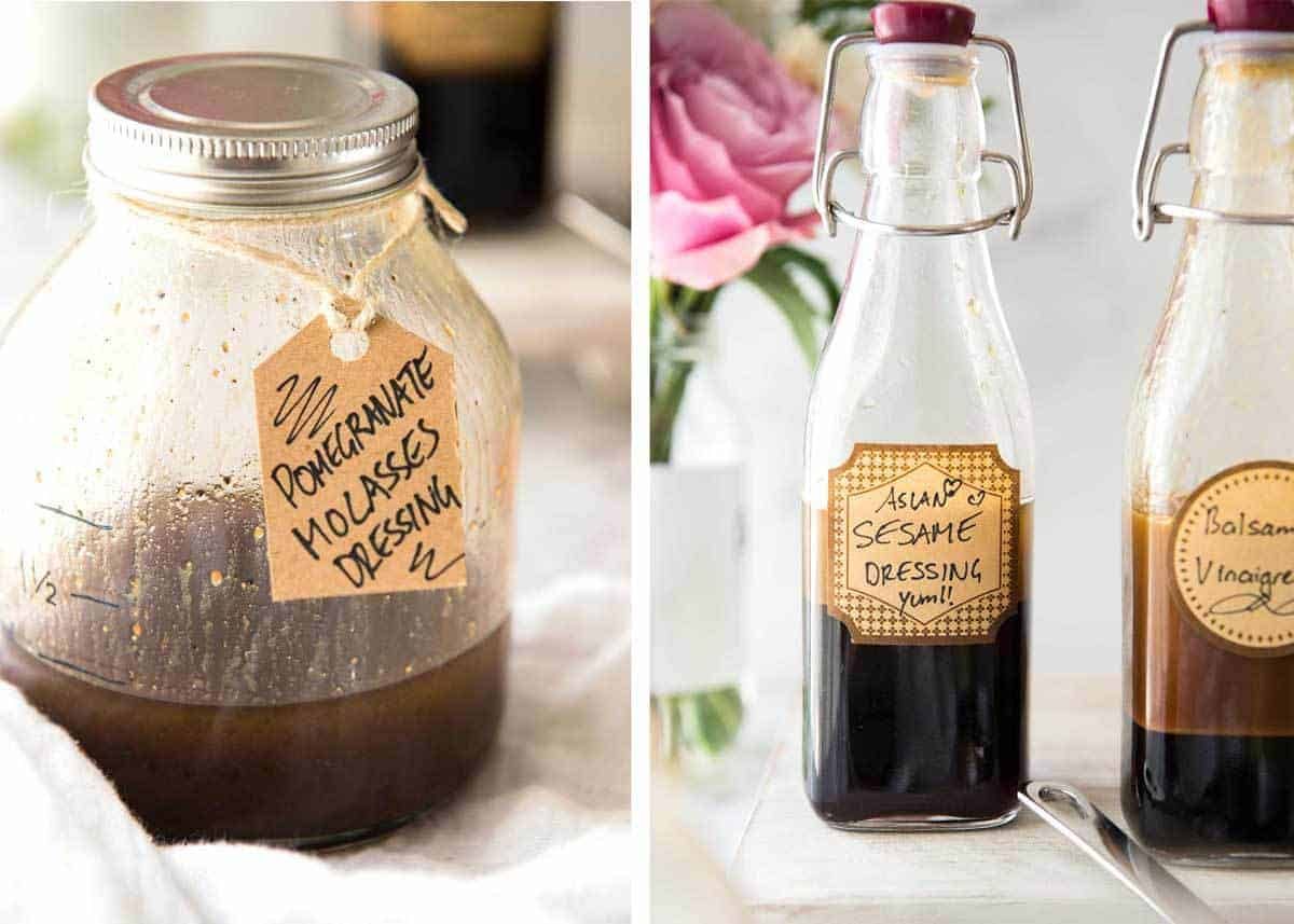 Easy Salad Dressing Recipes - Long Shelf Life, Ready To Use - Pomegranate Molasses Dressing and Asian Sesame Dressing dev.recipetineats.com