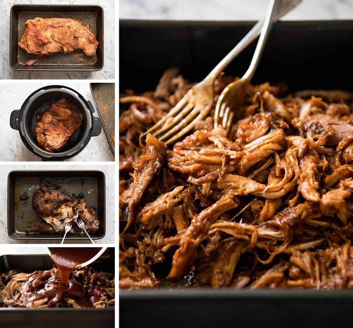 Slow Cooker BBQ Pulled Pork Sandwich - Perfectly seasoned, tender pulled pork tossed in a homemade BBQ sauce, piled onto bread with coleslaw. Slow cooker, pressure cooker or oven. dev.recipetineats.com