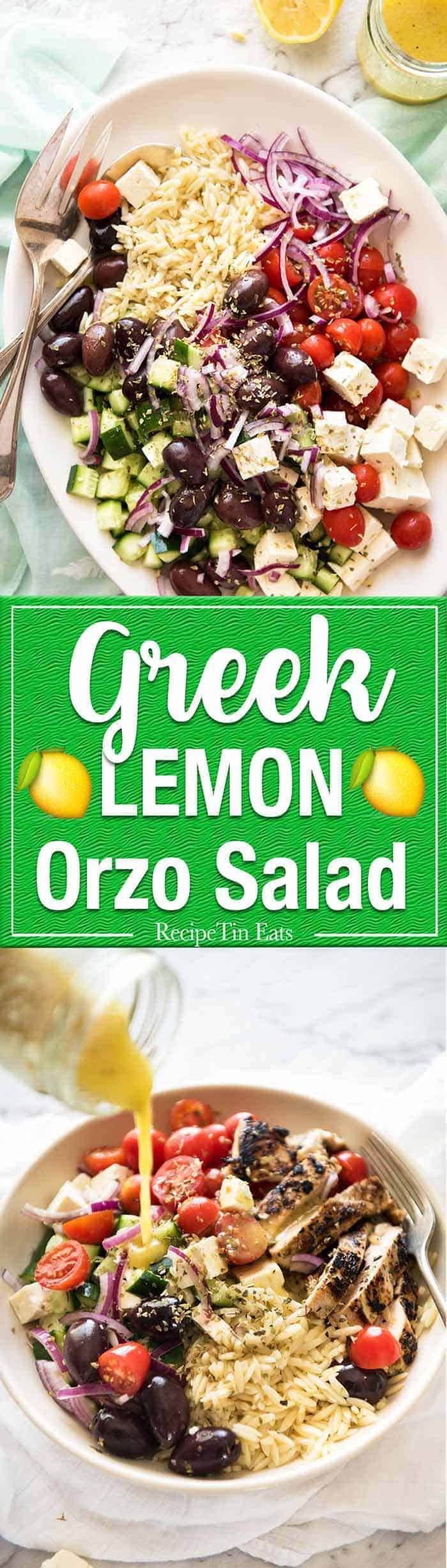 Greek Lemon Orzo Salad (Risoni) - All the fixings of a Greek Salad tossed through orzo / risoni and dressed with a gorgeous zesty lemon vinaigrette. dev.recipetineats.com