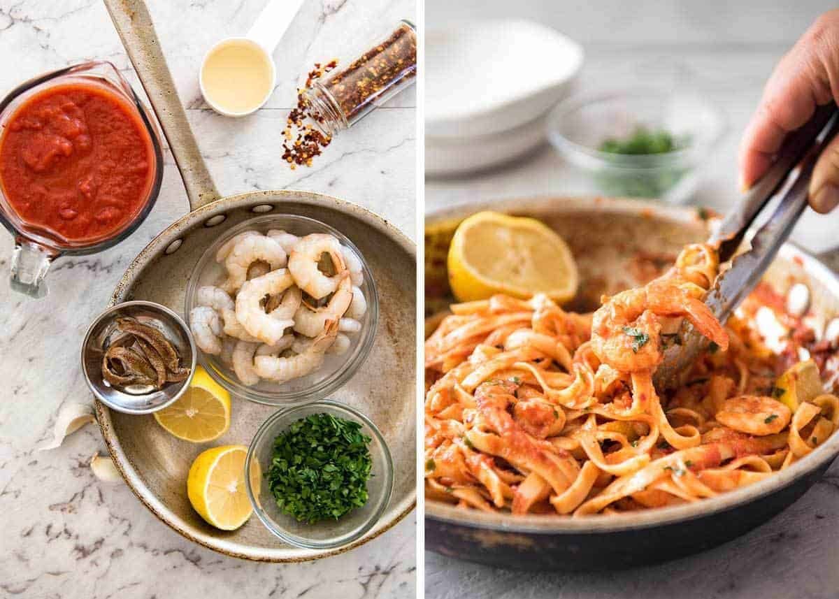 Spicy Chilli Prawn Pasta (Shrimp) - A super quick 15 minute meal with a secret ingredient that makes all the difference! dev.recipetineats.com