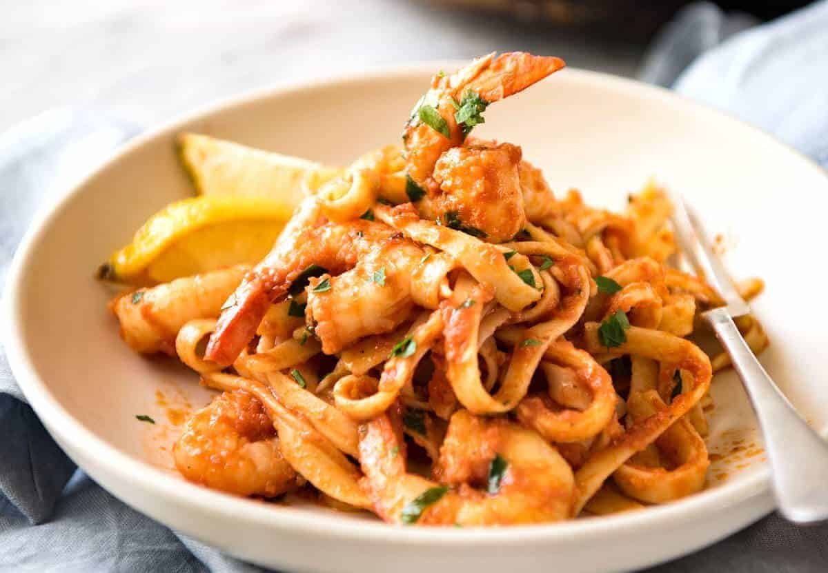 Spicy Chilli Prawn Pasta (Shrimp) - A super quick 15 minute meal with a secret ingredient that makes all the difference! dev.recipetineats.com