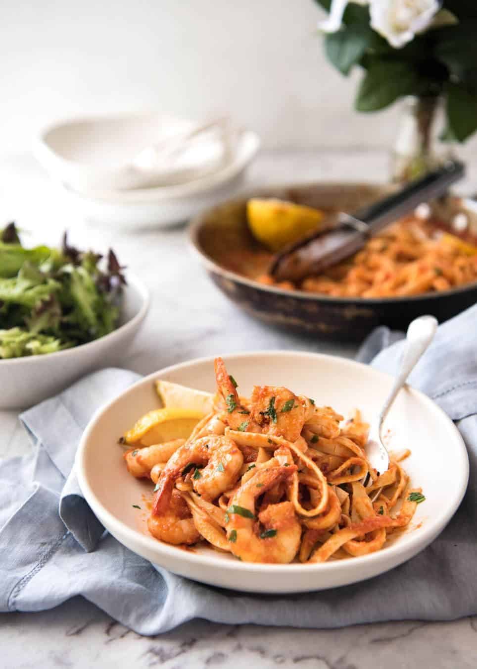 Spicy Chilli Prawn Pasta (Shrimp) - A super quick 15 minute meal with a secret ingredient that makes all the difference! dev.recipetineats.com
