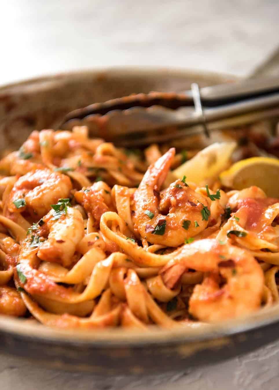 Spicy Chilli Prawn Pasta (Shrimp) - A super quick 15 minute meal with a secret ingredient that makes all the difference! dev.recipetineats.com