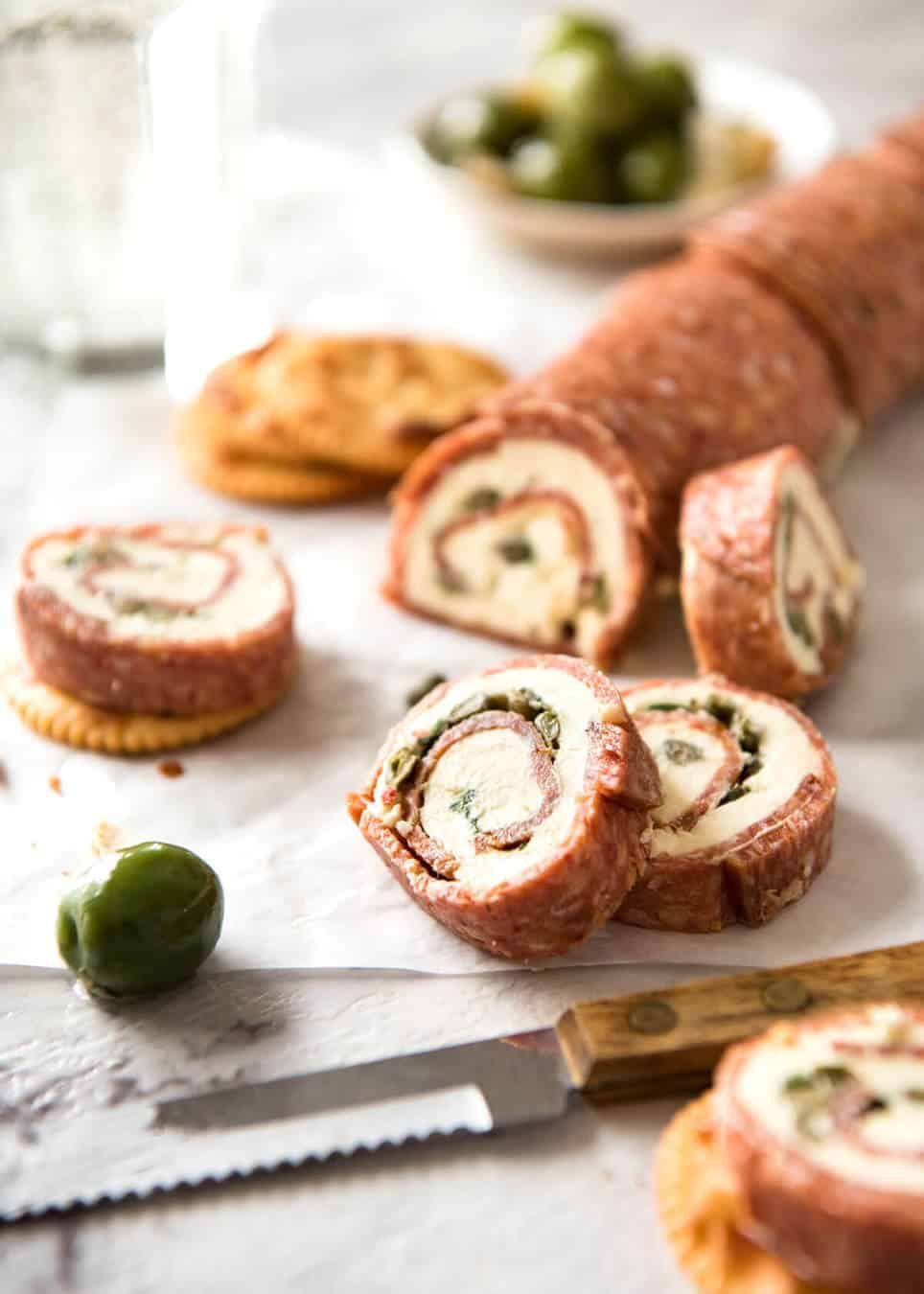 Salami Cream Cheese Roll Up - Great inexpensive party food idea! dev.recipetineats.com