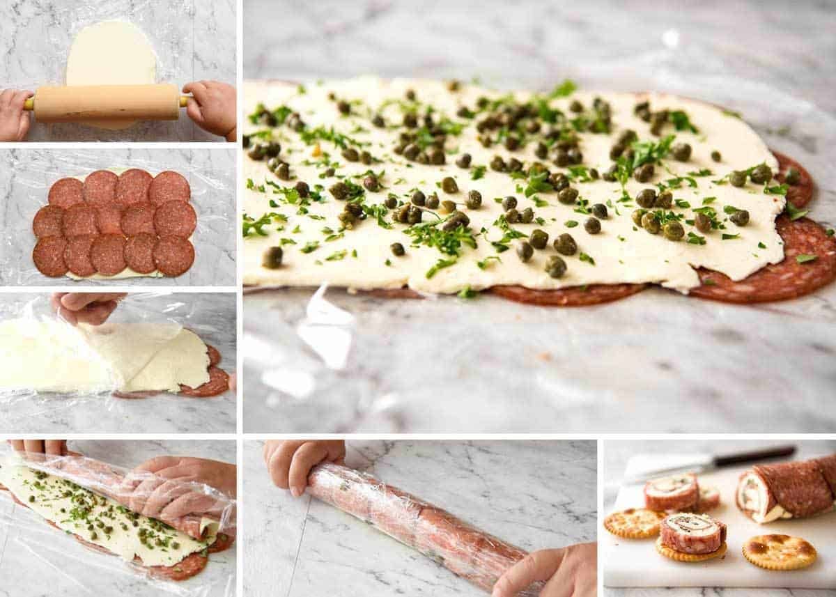 Salami Cream Cheese Roll Up - Great inexpensive party food idea! dev.recipetineats.com