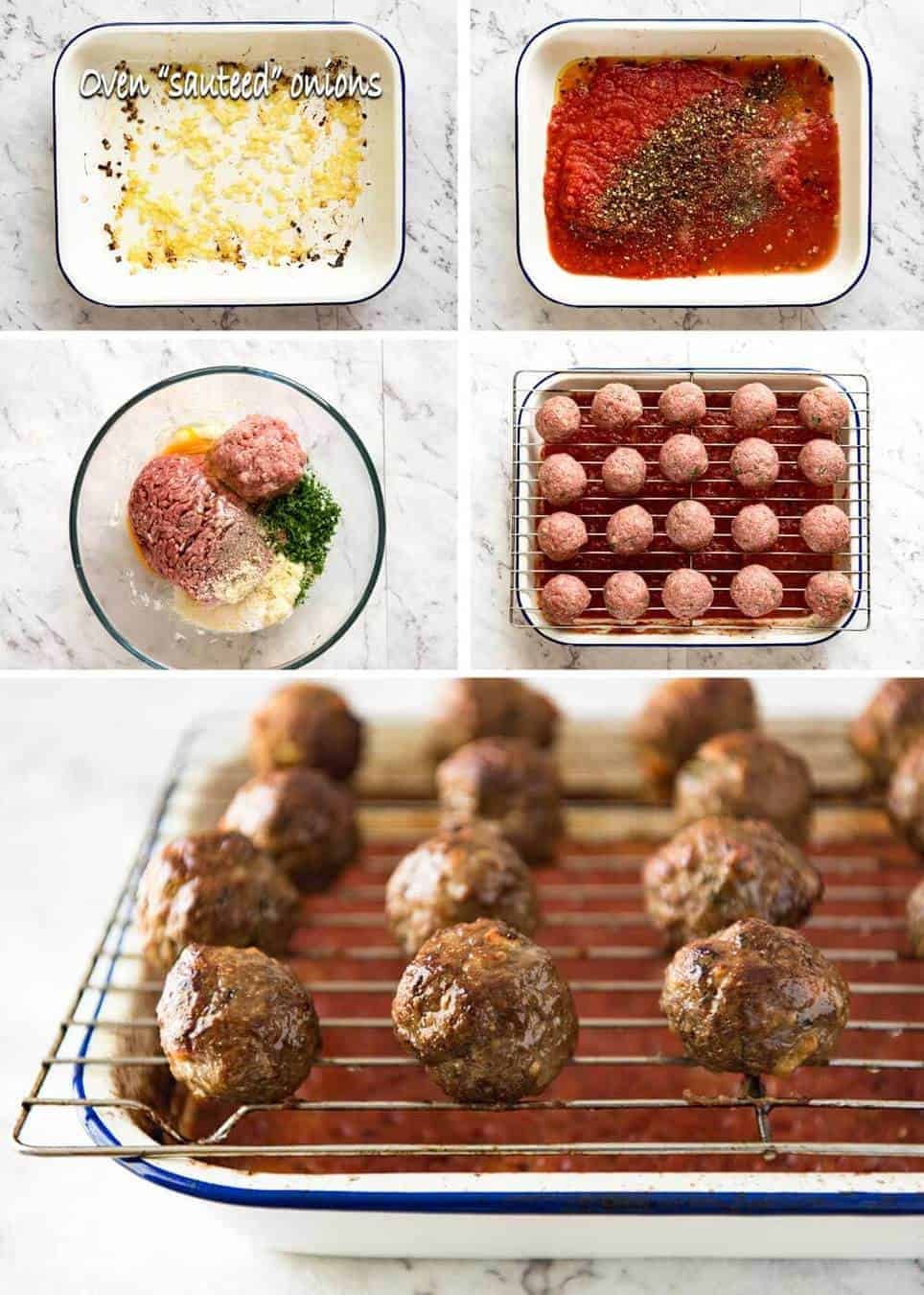 Both the Oven Baked Italian Meatballs AND sauce are made entirely in the oven! The meatballs are extra soft and juicy, and tomato sauce fantastic for pouring over pasta. dev.recipetineats.com