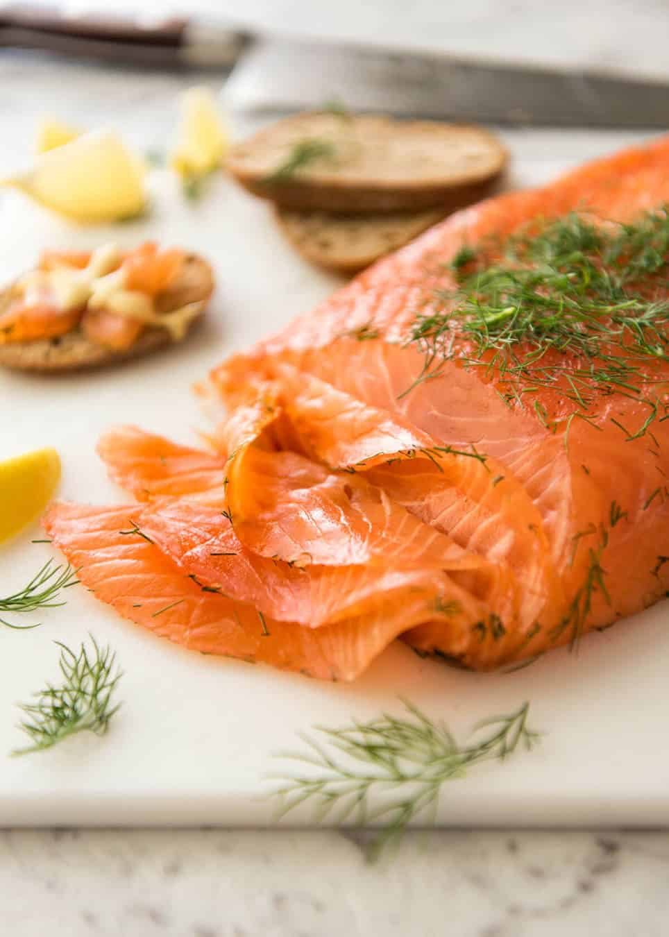 Homemade Cured Salmon Gravlax is arguably the easiest luxury food to make at home at a fraction of the cost of store bought! dev.recipetineats.com