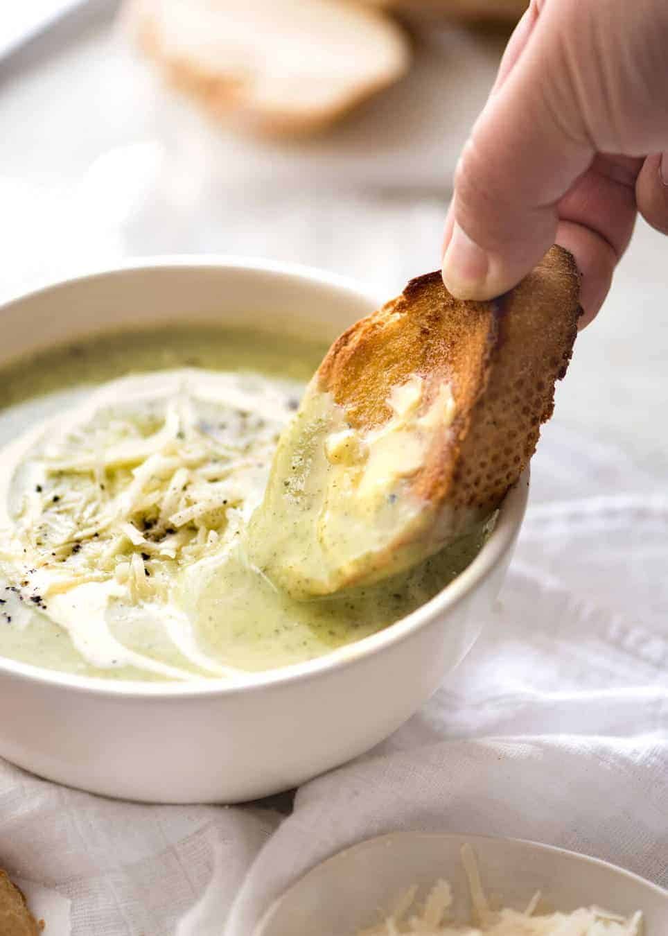 Silky, thick, Healthy Creamy Zucchini Soup. Perfect for dunking in hot crusty bread! dev.recipetineats.com