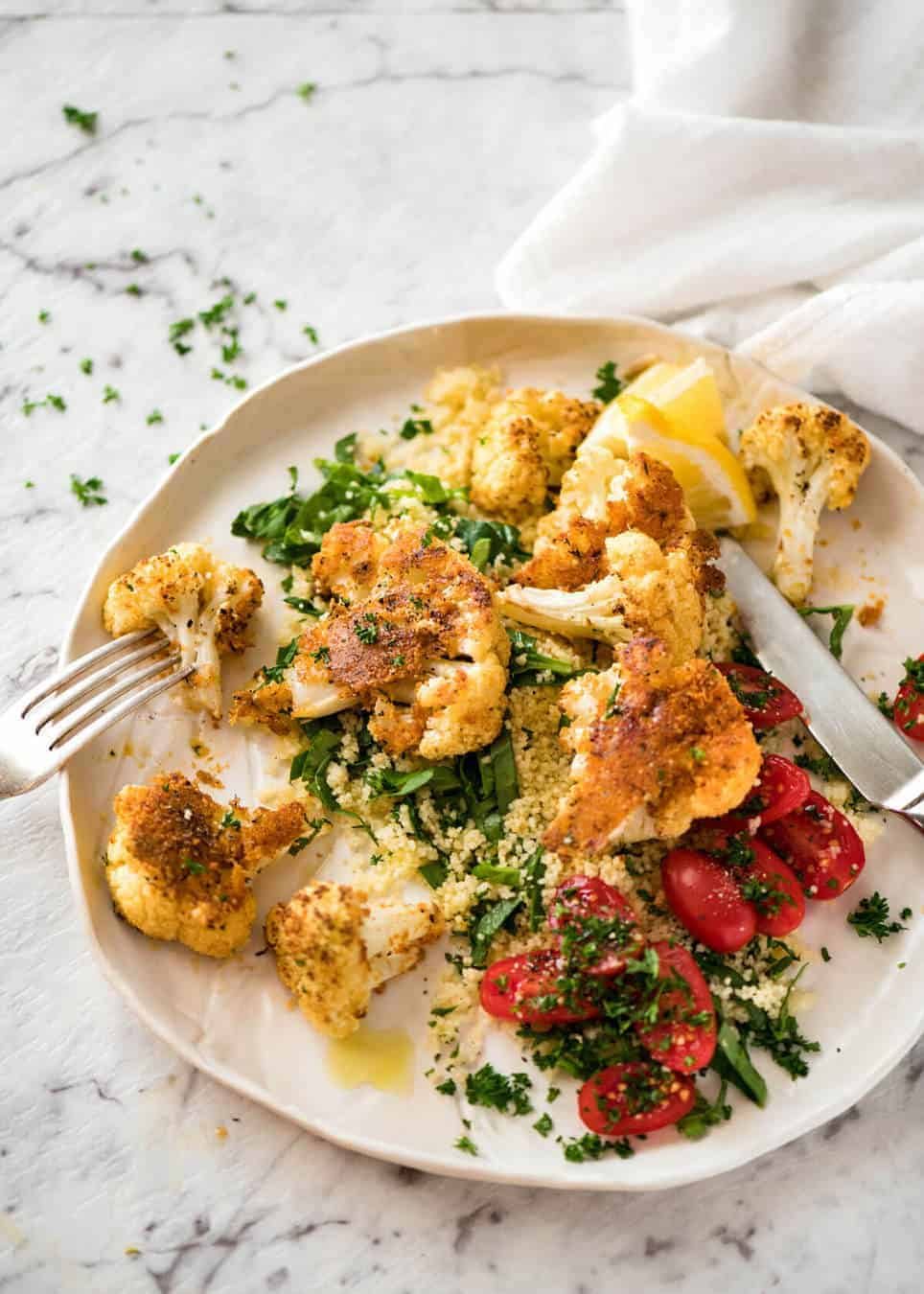 Try this Roasted Parmesan Crusted Cauliflower for dinner tonight! Serve it as a side or as a main meal, or how about as a&nbsp;healthy, low carb snack at a gathering? It's&nbsp;quick, easy and off-the-charts delicious! recipetineats.com