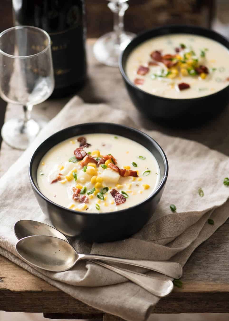 Creamy Corn Chowder with Bacon, with a couple of simple tips for make it extra tasty! dev.recipetineats.com
