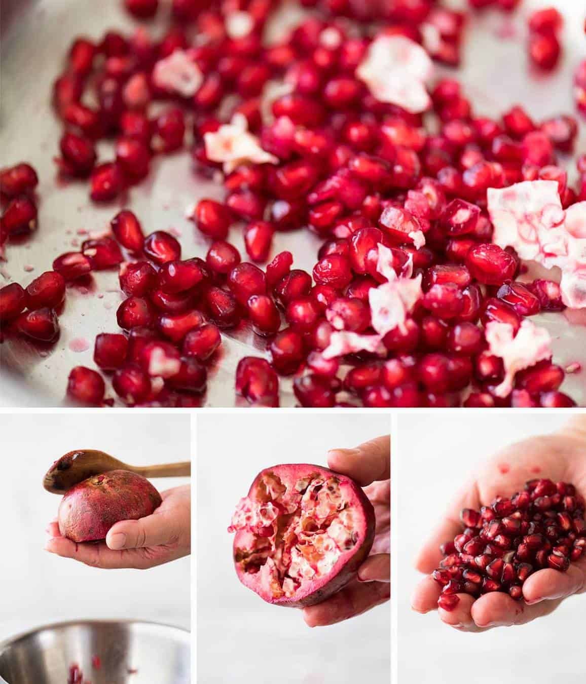 How to remove pomegranate seeds - spank it with a wooden spoon! dev.recipetineats.com