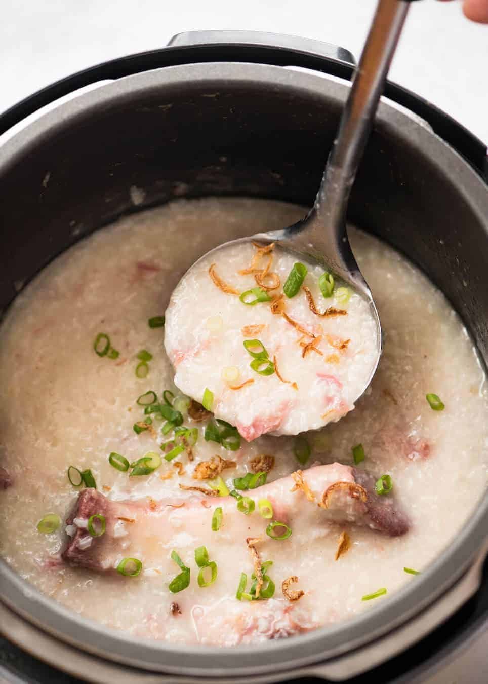 Leftover Ham Bone Congee (Chinese Rice Soup) dev.recipetineats.com