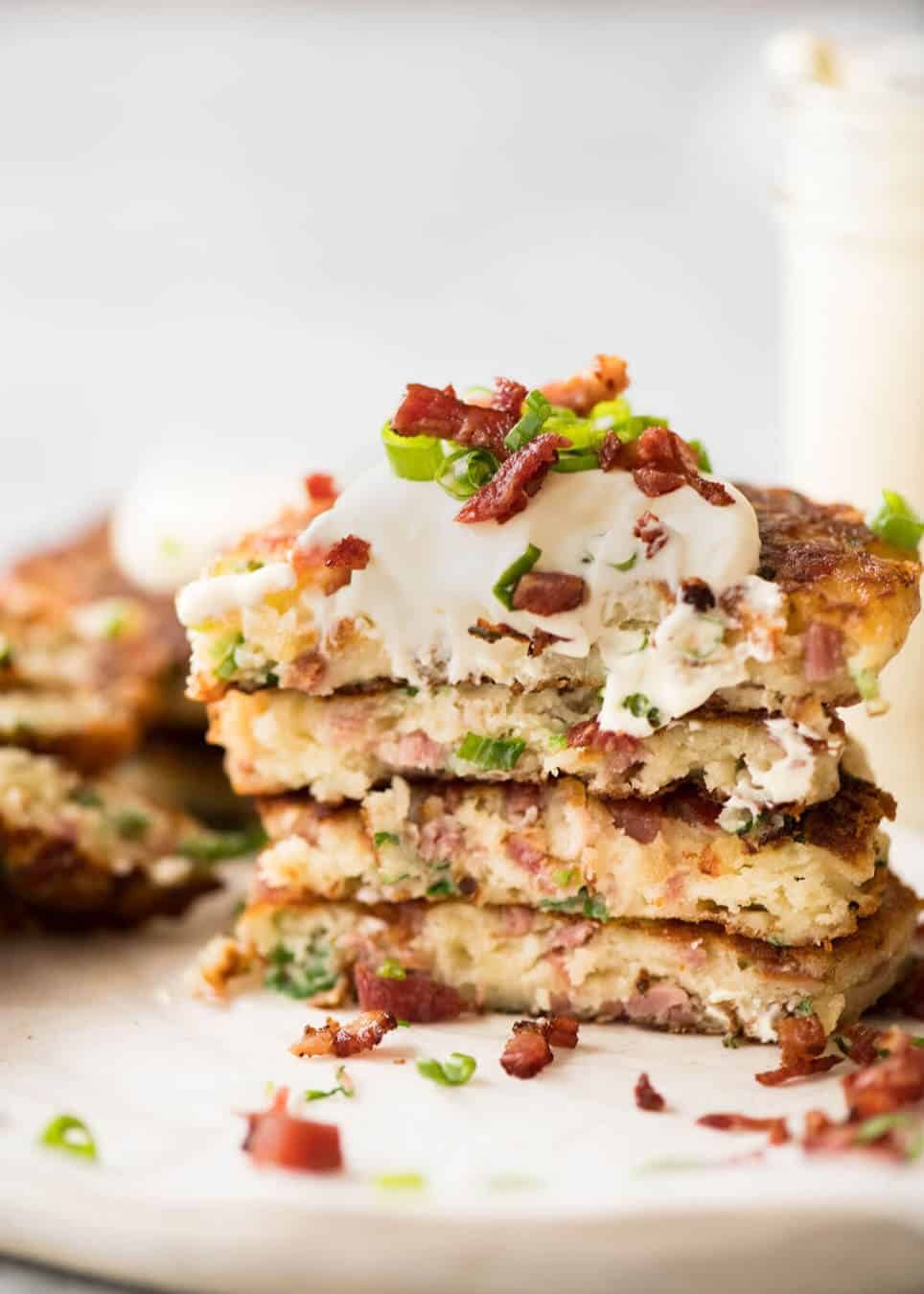 Cheese and Ham Pancakes - golden crispy cheesy outsides, fluffy insides with pops of ham (or bacon). These are epic! dev.recipetineats.com