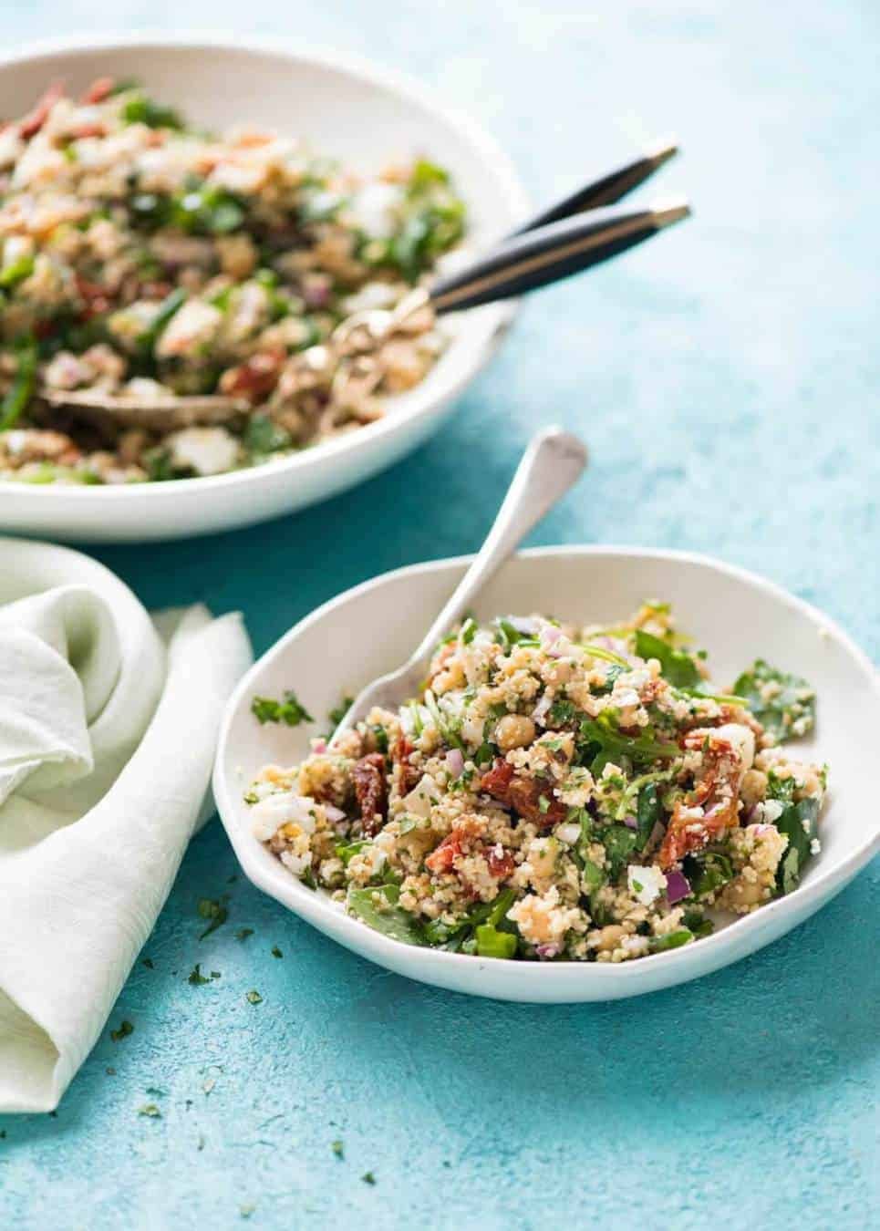 The best 12 minute salad in the world: Couscous Salad with Sun Dried Tomatoes and Feta dev.recipetineats.com