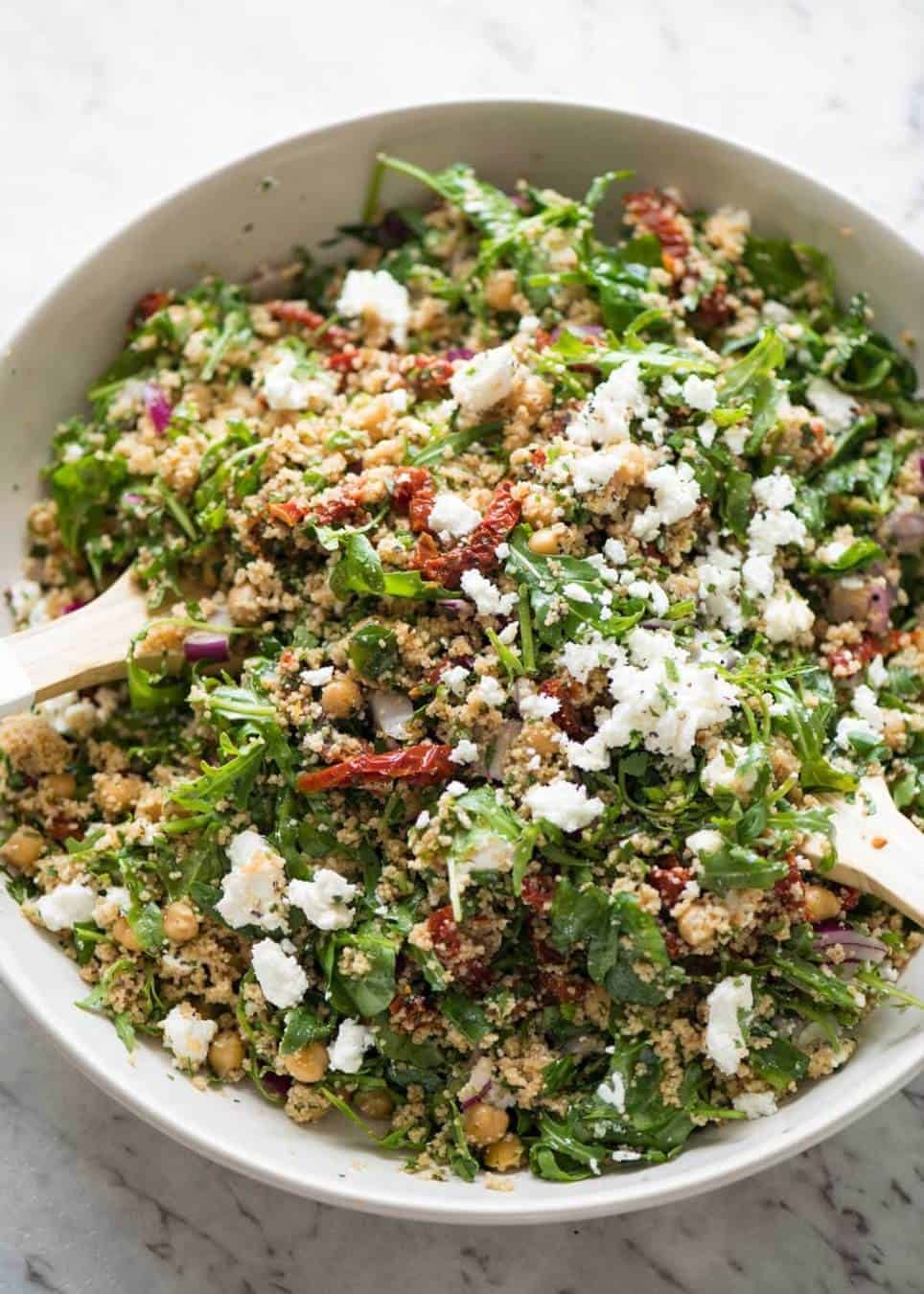The best 12 minute salad in the world: Couscous Salad with Sun Dried Tomatoes and Feta dev.recipetineats.com