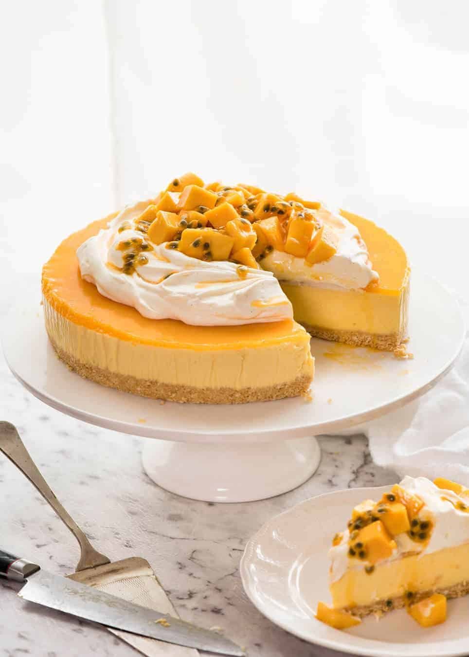 This No Bake Mango Cheesecake is a complete and utter celebration of summer! dev.recipetineats.com