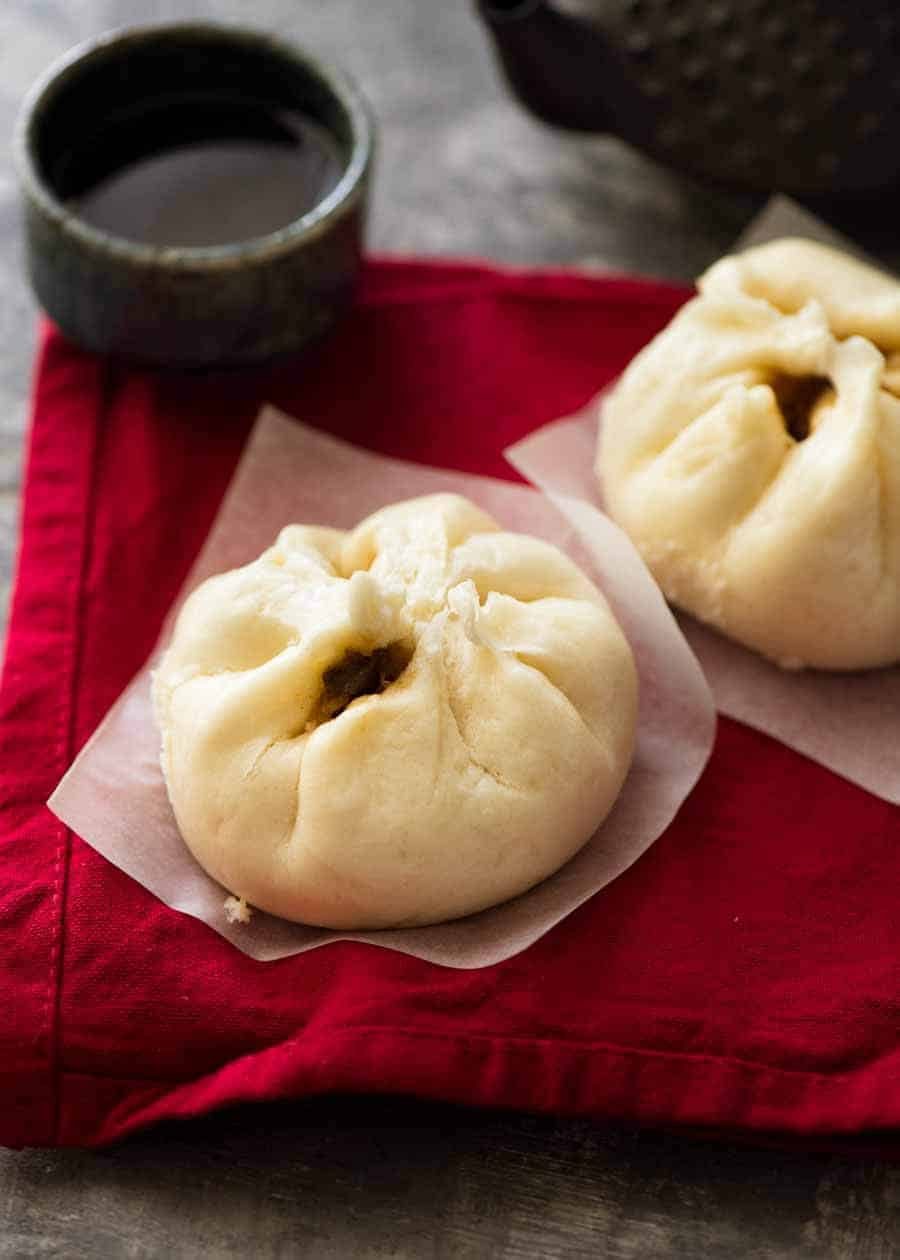 Close up of 2 Chinese Steamed Pork Buns