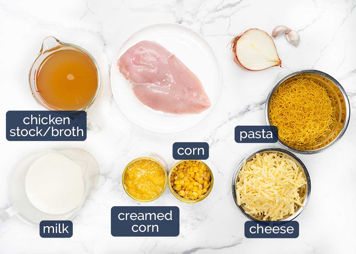 Chicken and sweet corn soup with noodles