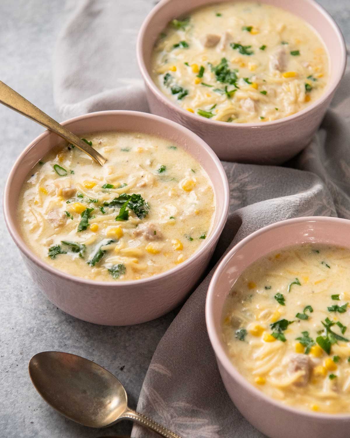 Chicken and sweet corn soup with noodles