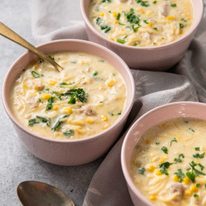 Chicken and sweet corn soup with noodles
